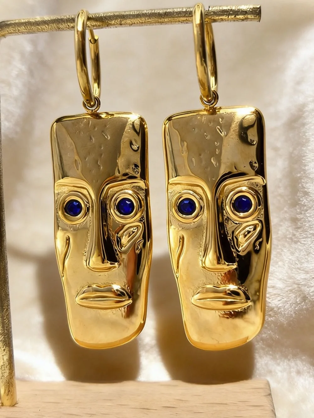 Unique Gold Face Drop Earrings Abstract Statement Earrings